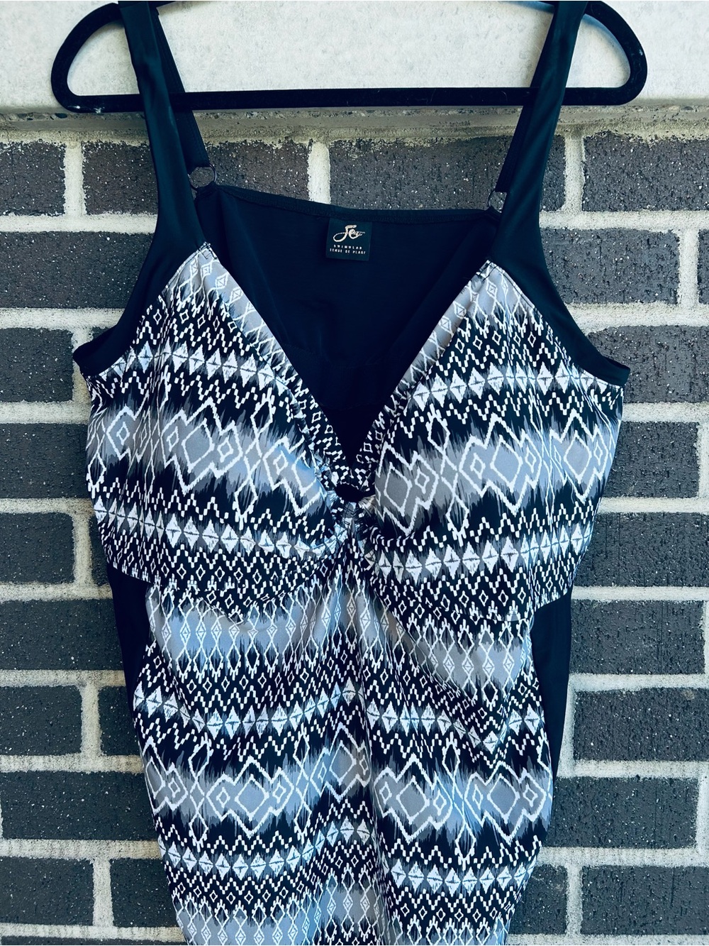 SEA Swimwear - Black & White Geometric Print Tankini Top: Size 3X